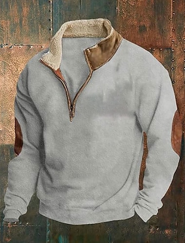 Hombre Sudadera Pull-over Sudadera con un cuarto de cremallera Negro Azul Marino Caqui Gris Oscuro Gris Cuello Mao Bloque de color Retazos Deporte Casual Diario Ropa de calle Casual De Deporte