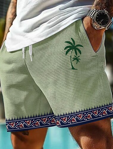  Herr Kokosnötsträd Etnisk Tropiska växter Våffelshorts Svett shorts Casual shorts Medium Midja Hawaiisk Semester Joggning Träningspass Elastisk dragsko i midjan Shorts med fickor Designer Kläder