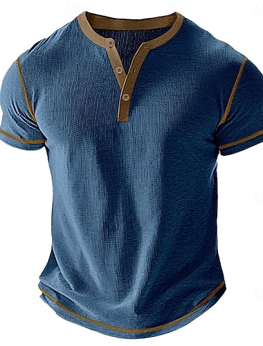  Муж. Вафельная рубашка Henley Футболки С короткими рукавами Сплошной цвет Пуговицы Хенли на открытом воздухе Повседневные Лето Черный Белый Желтый Футболка Хенли