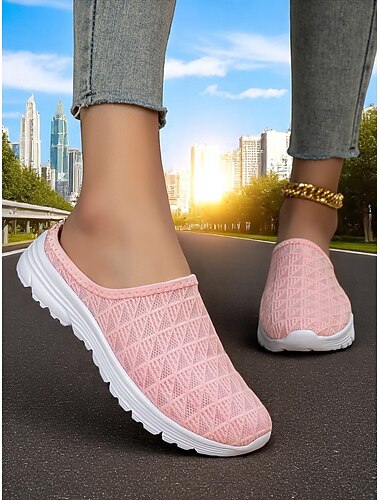  Roze mesh wandelschoenen voor dames – lichtgewicht, ademende muiltjes voor buitenfitness, woon-werkverkeer en casual reizen