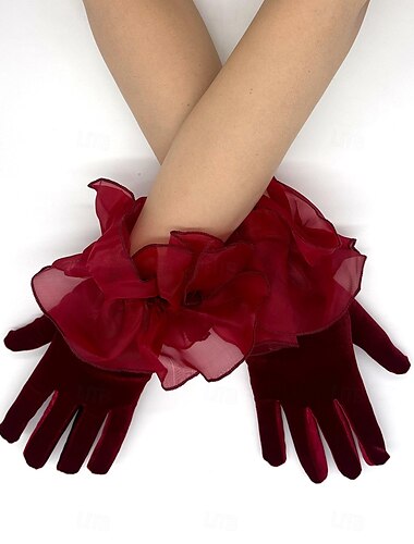  Samt Handgelenklänge Handschuh Niedlich Mit Rüschen Hochzeit / Party-Handschuh