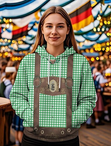  Oktoberfestbier Kapuzensweatshirt Druck Fronttasche Grafik Für Damen Erwachsene Karneval Oktoberfestbier 3D-Druck Urlaub Party