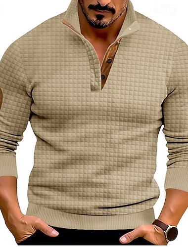  Hombre Sudadera con estampado de gofres Sudadera Pull-over Negro Blanco Verde Trébol Caqui Gris Cuello Mao Bloque de color Retazos Táctico Deporte Casual Ropa de calle Casual De Deporte Primavera