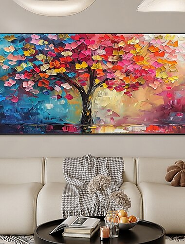  handgemachtes original buntes Baumölgemälde auf Leinwand abstrakte Baumlandschaft Wandkunst für Wohndekoration mit gespanntem Rahmen ohne Innenrahmen Gemälde