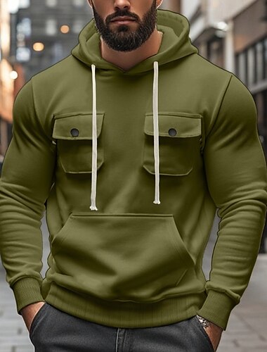  Herren Pullover Kapuzensweatshirt Fleece Kapuzensweatshirt Taktischer Kapuzensweatshirt Taktisch Schwarz Armeegrün Khaki Hellgrau Dunkelgray Mit Kapuze Einfach Fronttasche Sport & Outdoor Lässig