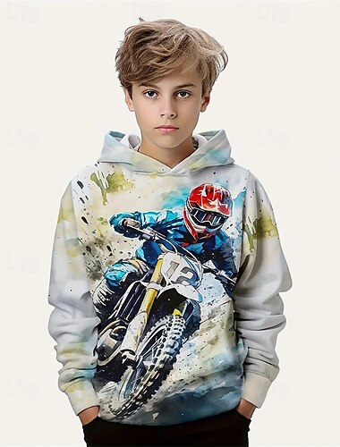  Garçons 3D Moto Sweat à Capuche manche longue Printemps Automne Mode Streetwear Enfants 4-12 ans À capuche Extérieur Occasionnel Quotidien Coupe régulière