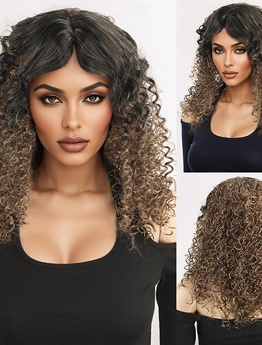  Synthetische pruiken Springerige krullen Watergolf Asymmetrisch kapsel Met pony Machinegemaakt Pruik 4.57 cm A1 Synthetisch haar Dames Stoer Klassiek Comfortabel Meerkleurig