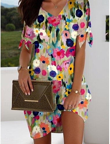  Per donna Mini Abito Vestito Casual Vestito T-Shirt Vestito Estivo Abito a trapezio Elegante Vintage Casual Vestibilità regolare Floreale Grafico Manica Corta Scollo a V Nero Rosa Marrone chiaro
