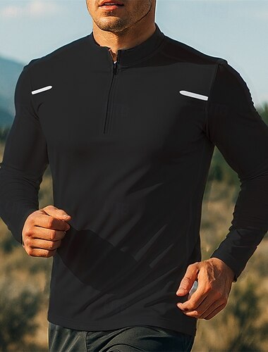  Herren Laufoberteil Laufshirt Viertel Postleitzahl Langarm T-Shirt Schnelltrocknend Leicht Elastisch Atmungsaktiv Tennis Golfspiel Laufen Sportbekleidung Sportkleidung Einfarbig Schwarz Wei