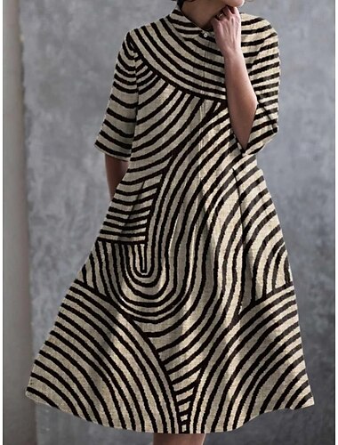  Damen Midikleid A Linie Kleid Sommerkleid Urlaub Lässig Strand Täglich Ferien Teegesellschaft Lässiger Schnitt Grafik Geometrisch Halbarm Revers Leicht Braun Blau Orange