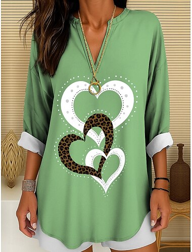  Damen Bluse Herz Grafik Geometrisch Elegant Stilvoll Langarm V Ausschnitt Normale Oberteile Täglich Ferien Druck Schwarz Weiß Gelb Rote Blau Sommer Frühling