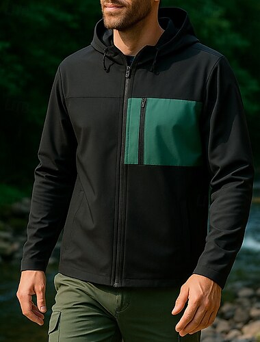  Herren Wanderjacke Regenmantel Sportjacke Außen Wasserdicht Winddicht Schnelltrocknend Leicht Wanderoutfits Wanderbekleidung Frühling Herbst Jacke Tennis Golfspiel Laufen Patchwork Schwarz Hellgrau