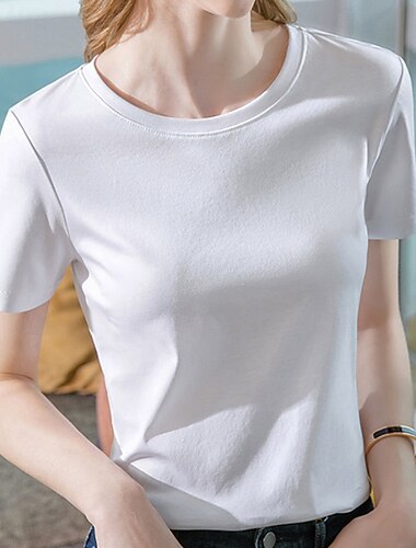  Women's T Shirt Plain Basic Modern Short Sleeve Crew Neck Regular Tops Daily Weekend Black White Purple Orange Summer