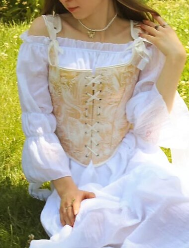  Rétro Vintage Médiéval Renaissance Corset Veste Bustier Ren Faire 13 os Fleuri Jacquard Femmes Celtique Fantaisie Royal Halloween Carnaval Soirée Décontracté Quotidien LARP Adulte Corset