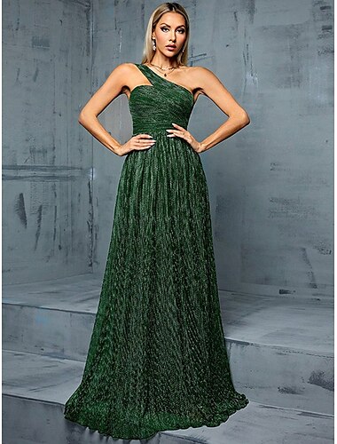 A-Line Abiti Quinceanera Abito Elegante Matrimonio Formal Lunghezza Parsa Senza Maniche Spalla Unica Poliestere con Plissettature