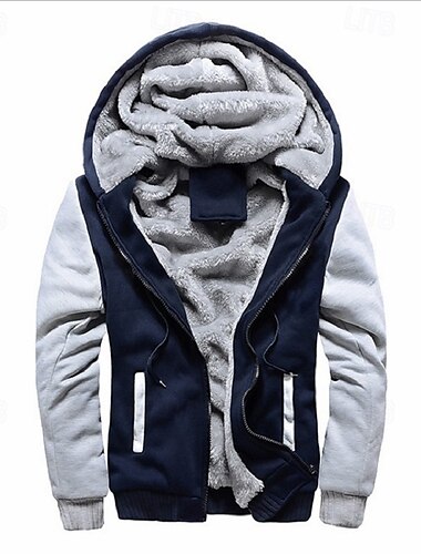  Hombre Sudadera con cremallera Sudadera Sudadera con capucha de lana Negro Rojo Azul Marino Negro+Gris Con Capucha Bloque de color Cremallera Bloque de Color Deporte Casual Diario Poliéster Ropa de