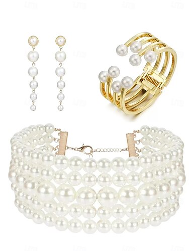  brudsmyckeset 1 set pärla legering örhängen halsband armband kvinnor elegant snygg söt smyckeset för bröllopsfest aftonkläder festival
