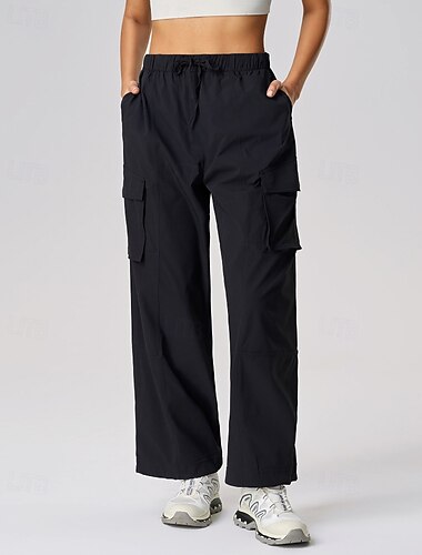  Damen Cargo-Hosen Stoffhosen Streetwear Lässig Volle Länge Natürliche Taille Einfach Tasche Elastisches Kordelzugdesign Bequem Außenbereich Urlaub Alltagskleidung Grau Schwarz Weiß Herbst Normale