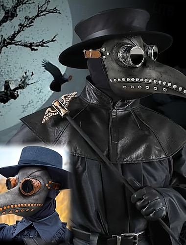  Maschera da medico della peste di Halloween per adulti, in stile steampunk, con becco d'uccello, realistica, spaventosa, in lattice, per costumi, maschera da viso, spaventosa maschera da becco d'uccello, accessorio spettrale per feste.