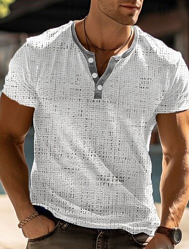  Hombre Graphic Camisa henley gofrada Manga Corta Impresión 3D Moda Design Básico Exterior Diario Verano Blanco Azul Piscina Marrón Henley Camiseta Henley