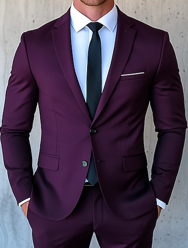  Costumes de mariage pour hommes Costumes de retour à la maison Bourgogne Raisin Quotidien Formelle Couleur unie Ajustement standard 2 pièces Simple boutonnage Deux boutons