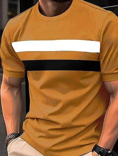  男性用 Tシャツ 半袖シャツ ティートップ 半袖 クルーネック 夏 ストライプ ファッション デザイナー ベーシック パッチワーク バケーション ストリート お出かけ ダークグレー ホワイト イエロー メンズトップTシャツ