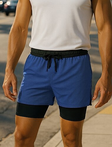  Herren Laufshorts Shorts mit Strumpfhose Elastischer Bund Shorts Sport & Outdoor Lässig Baumwolle Schnelltrocknend Leicht Atmungsaktiv Tennis Joggen Laufen Normale Passform Sportbekleidung