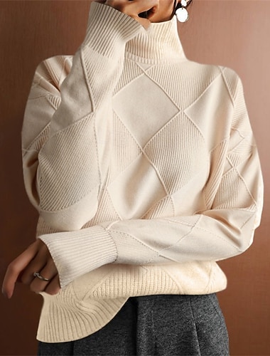 Damen Pullover Lässig Einfarbig Grobstrick Rollkragen Gestrickt Langarm Normale Oberteile Stricken Täglich Ferien Ausgehen Schwarz Rosa Herbst Winter