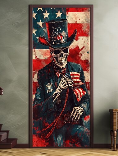  Decoraciones de puerta con calavera de Halloween Cubiertas de puerta Fondo patriótico del 4 de julio para el Día de la Independencia Banner de puerta interior/exterior para la puerta de la granja