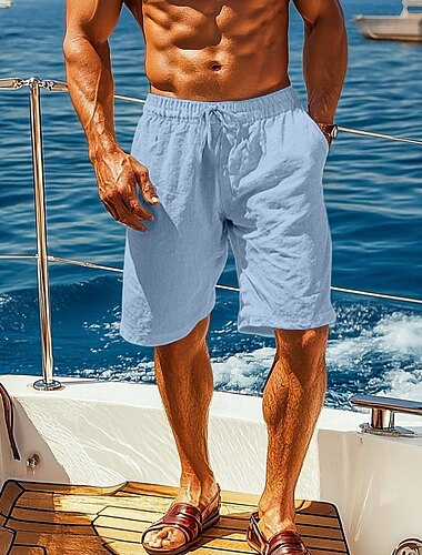  Herren Shorts Sommershorts Strandshorts Baggy-Shorts Kordelzug Elastischer Bund Gerader Schnitt Einfach Komfort Atmungsaktiv Knielang Outdoor Lässig Täglich Urlaub Ethno-Stil Schwarz Weiß
