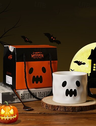  Halloween-cadeaumok, creatieve keramische koffiekop in geschenkdoos, zeer esthetische Halloween-mokkenset als bedankje voor feestdagen en festivalcadeaus