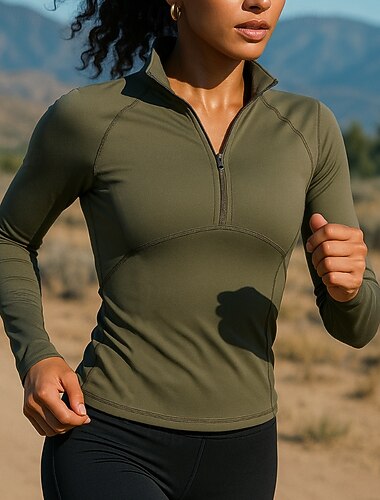  Női Majica za trčanje Negyed irányítószám Pullover Hosszú ujj Felsők Sportruházat Ősz Egyszínű Gyors szárítás Könnyű Légáteresztő Tenisz Golf Futás sportruházat Sportruházat Fekete Sötétzöld Szürke