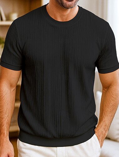  Herren T Shirt T-Shirt Kurzarmshirt Kurzarm Rundhalsausschnitt Sommer Ganzjahres Einfach Texture Mode Designer Basic Jacquard Rein Urlaub Straße Lässig Schwarz Weiß Top T-Shirt für Herren
