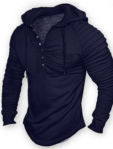  Herren T Shirt Langarm Henley Winter Frühling & Herbst Ganzjahres Einfarbig Einfach Strickware Täglich Lässig Mit Kapuze Outdoor Lässig Athleisure Marineblau Weiß Hellgrau Top T-Shirt für Herren