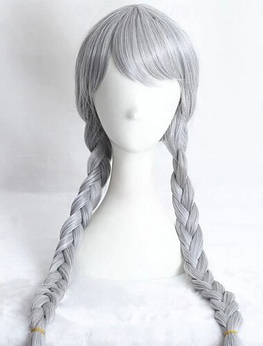  Synthetische Perücken Judy Zootopia Glatt Mit Pony Maschinell hergestellt Perücke Lang Silber-Grau Synthetische Haare Damen Cosplay Mode Handlich Grau