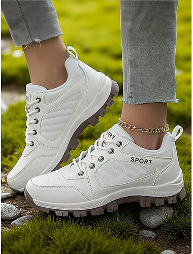  Weiße Wander-Sneaker für Damen mit gepolsterter Sohle – geländetaugliche Outdoor-Schuhe für Reisen, Camping und leichtes Trekking