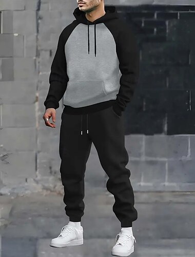  Herren Farbblock 2St 3D Sweatshirt-Sets Trainingsanzug Kapuzensweatshirt Langarm Lange Hosen Mit Kapuze Alltagstauglich Athleisure 3D-Druck Farbblock Frühling Herbst Winter Dunkelgrau Grau Gelb