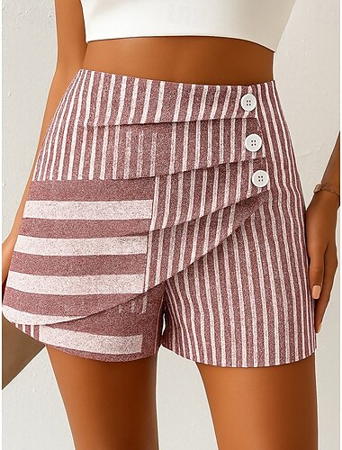  Damen Chinos Shorts Elegant Urlaub Vintage Kurz Hohe Taille Grafik Gestreift Abstrakt Geschichtet Mikroelastisch Outdoor Straße Täglich Schwarz Blau Rot Sommer Frühling
