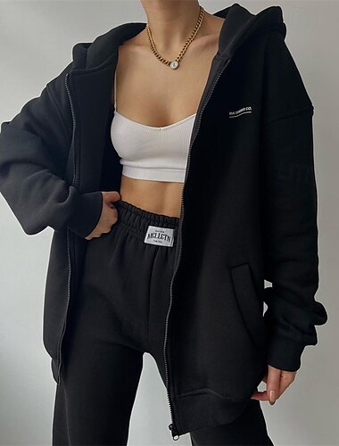  Damen Trainingsanzug Jogginghose Athleisure Herbst Langarm Winddicht Fitnessstudio Training Sport Sportbekleidung Sportkleidung Einfarbig Schwarz Dunkelgrau Hellgrau