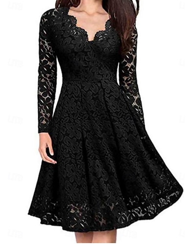  Femmes Mini Robe Robe trapèze Occasionnel Vacances Bureau Coupe régulière Uni manche longue Col en V Noir Rouge bleu marine Violet Printemps Automne