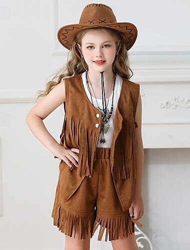  Cowgirl Jeu de rôle sur la carrière Tenues Cosplay Frange Fille Enfant Performance Déguisement éducatif Déguisement pour un événement scolaire Halloween Carnaval Journée mondiale du livre Costume de