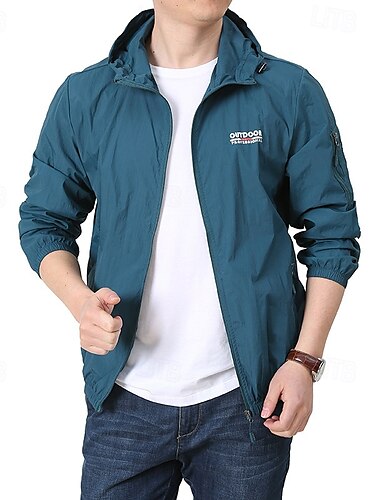  Herren Windjacke Wanderjacke Regenmantel Außen Wasserdicht Sonnenschutz Winddicht Wanderoutfits Wanderbekleidung Frühling Herbst Oberteil Camping / Wandern / Höhlenforschung Laufen Schwarz Blau