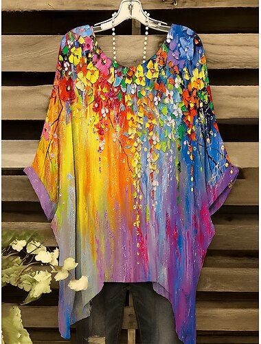  Per donna Blusa Floreale Grafico Elegante Vintage Quotidiano Manica Corta Manica a pipistrello Girocollo Top Regolari Quotidiano Ferie Abbigliamento da vacanza Giallo Rosso Viola Verde Estate