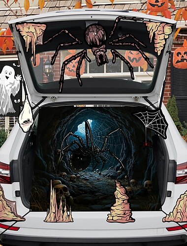  ハロウィンのトランク・オア・トリート車用デコレーションキット - SUV用大型ハロウィン魔女トランク・オア・トリート、ハロウィン車用デコレーション屋外アーチ入り口ガレージデコレーション