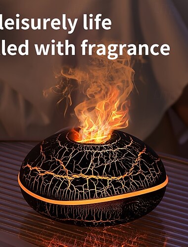  USB-betriebener Aromatherapie-Luftbefeuchter mit 7 Farblichtern – Diffusor für ätherische Öle mit Flammeneffekt, filterloses Design für eine entspannte Schlafzimmeratmosphäre