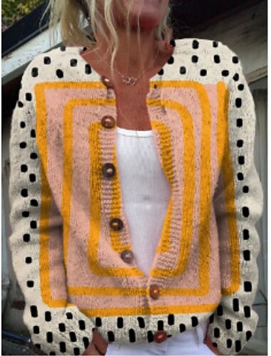  Damen Pullover Strickjacke Elegant Mode Streetwear Geometrisch Farbblock V Ausschnitt Tasche Gestrickt Druck Langarm Normale Oberteile Stricken Outdoor Täglich Wochenende Schwarz Gelb Herbst Winter