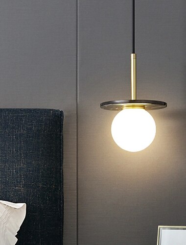  Nordic Modern Marble Pendant Light, Frosted Glass Shade, Copper Single Head Chandelier for Kitchen lsland