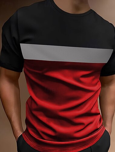  Hombre Camiseta Tee Camisa manga corta Camiseta superior Manga Corta Cuello Barco Primavera verano Bloque de color Moda Design Básico Retazos Vacaciones Calle Noche Amarillo Rojo Azul Piscina