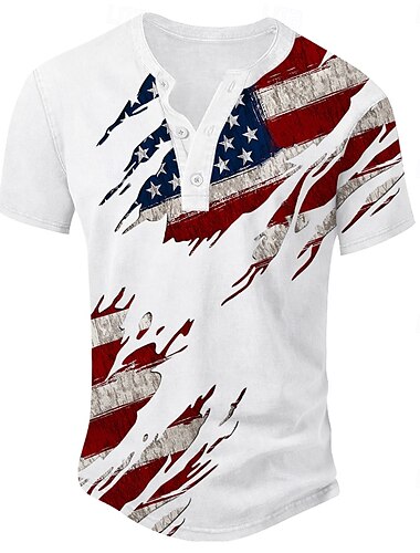  Amerikanischer Unabhängigkeitstag Herren Flagge T Shirt Henley Hemd Kurzarm T-Shirt 3D-Druck Henley Hemd Sport Mode Straße Sport im Freien Lässig Schwarz Weiß Blau Sommer Frühling Bekleidung S M L XL