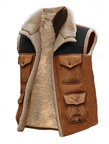  Herren Fleeceweste Weste Gilet Outdoor Täglich Mode Lässig Herbst Winter Tasche Polyester Thermowarm Bequem Farbblock Reisverschluss Revers Normale Passform Khaki Weste